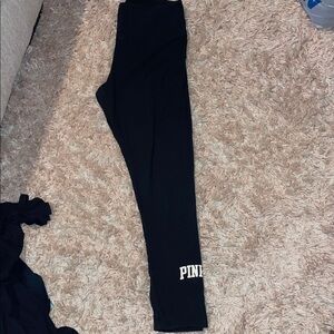 PINK Black Leggings with White Logo